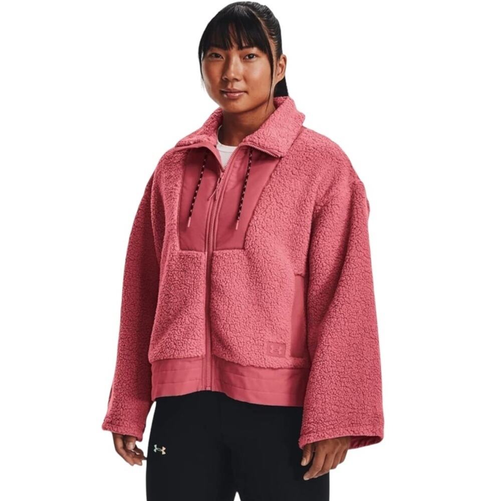 NWT Cozy Sherpa Athleisure Under Armour Legacy Fleece Deco Rose Zip Jacket Sz XL
